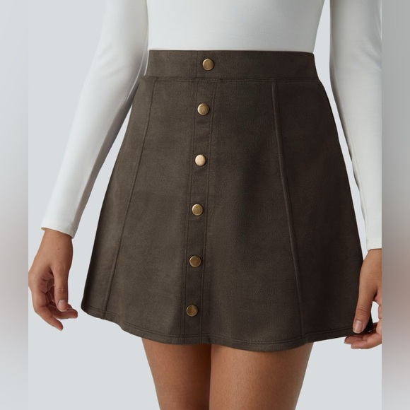 Halara High Waisted Decorative 2-in-1 A Line Suede Mini Casual Skirt medium - Picture 4 of 6